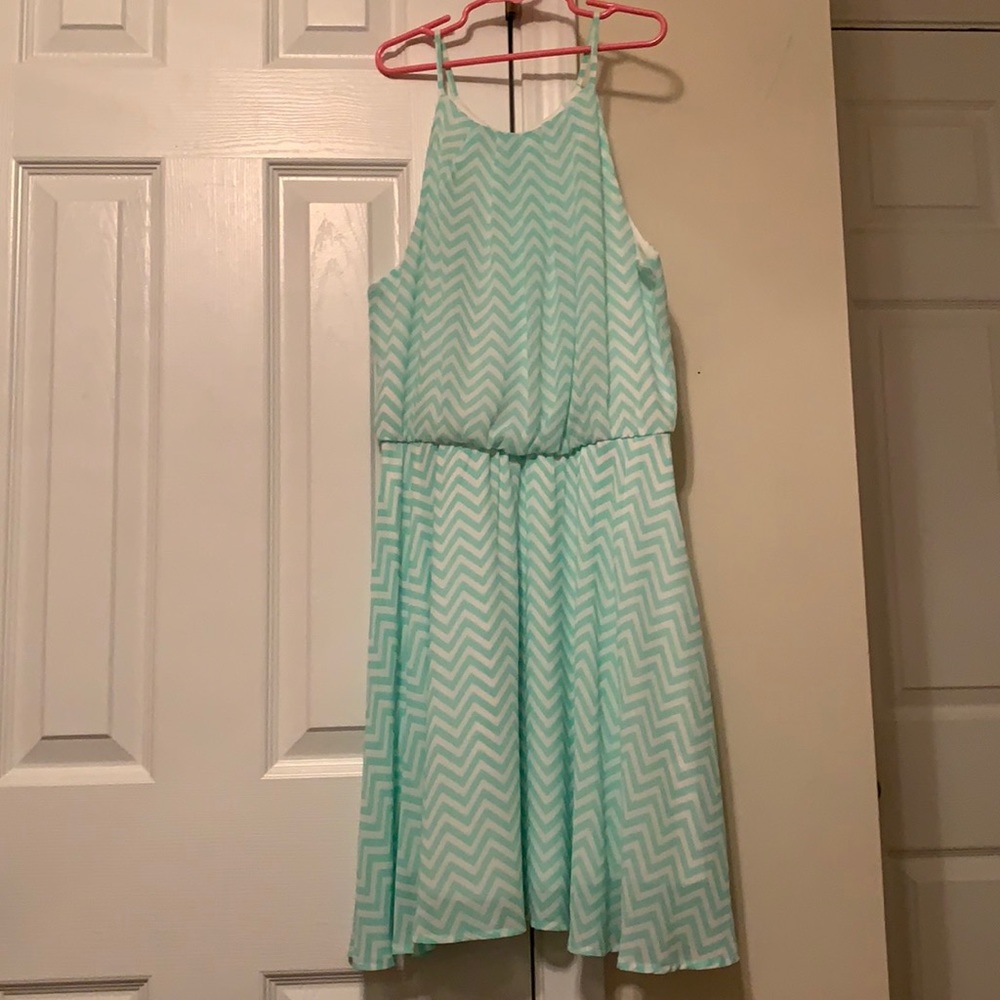 Mint Green and White Chevron Dress